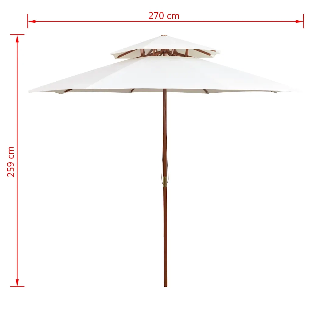Ombrello | Parasolne 2 Livelli 270x270 cm con Palo in Legno Bianco Crema