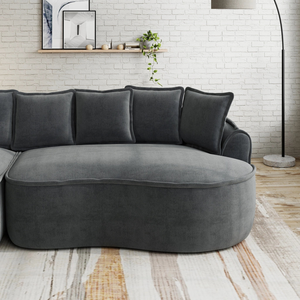 Divano modulare senza struttura in ciniglia grigia con chaise longue; 252x164x67 cm