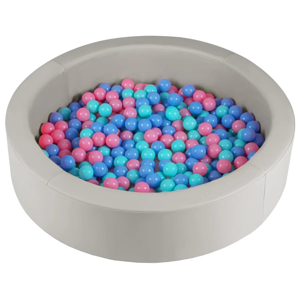 Piscina di palline rotonda 105 x 24 cm imbottitura in spugna multicolore atmosfera accogliente similpelle PU grigia 20_0017838