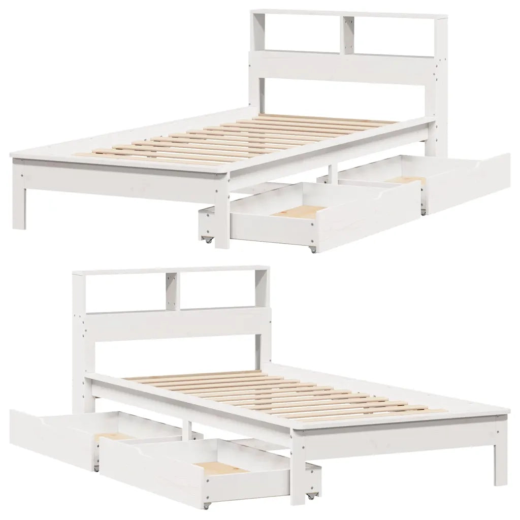 Letto Libreria senza Materasso Bianca 90x200 cm Legno di Pino 3309819