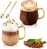 Set di Caffè Macchiato in Vetro 2-Del 350 ml – Caffè in Vetro Spesso con Bocchetta e Cucchiaio – Vetro Resistente al Calore