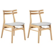 Set di 2 sedie da pranzo in tessuto beige e struttura in legno massiccio chiaro retrò senza braccioli con seduta