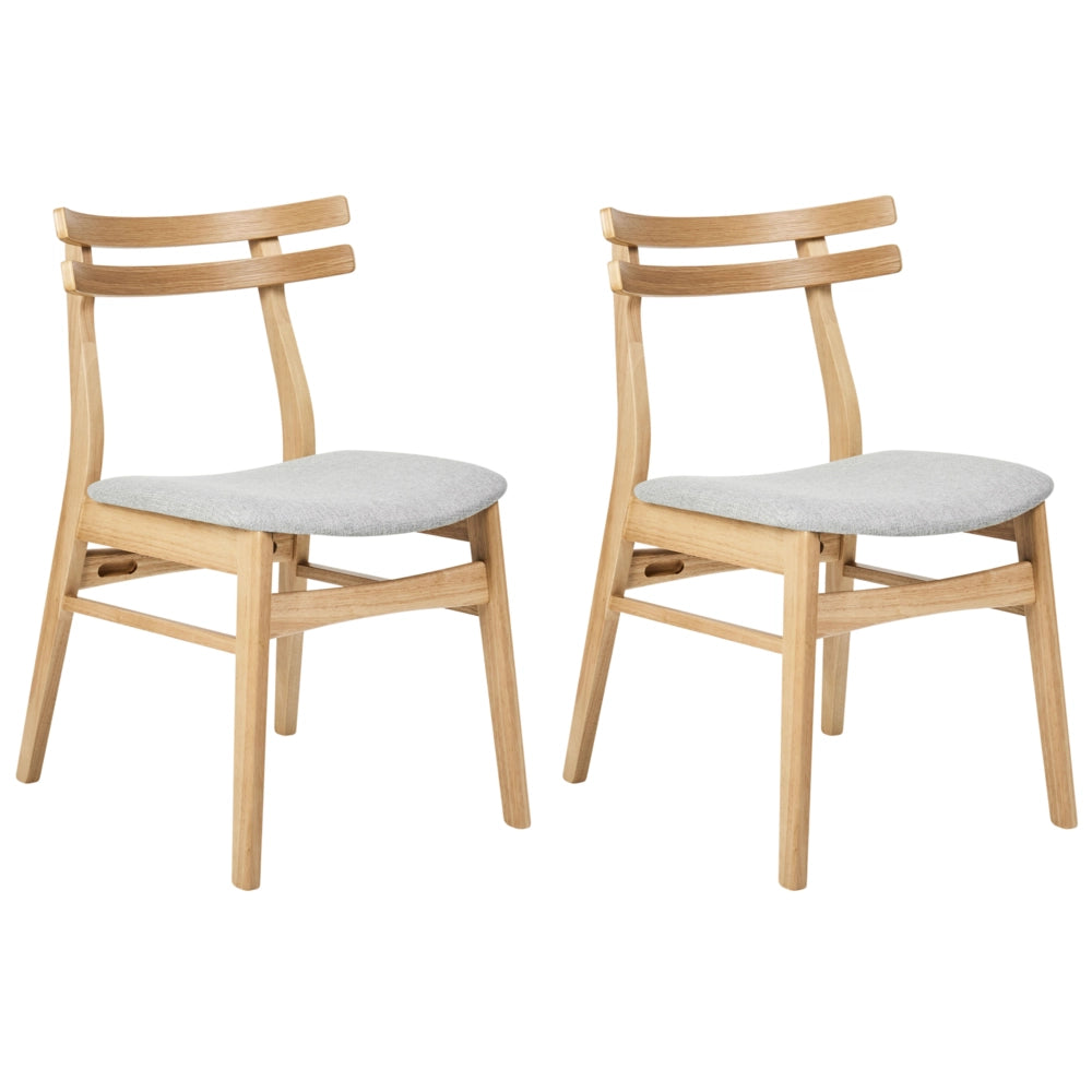 Set di 2 sedie da pranzo in tessuto beige e struttura in legno massiccio chiaro retrò senza braccioli con seduta