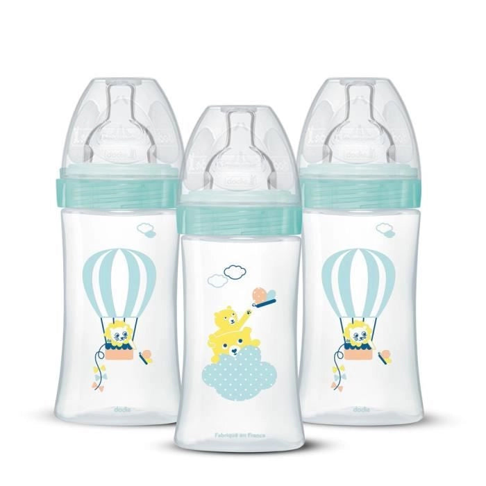 Confezione da 3 biberon - DODIE - EB19 - 270 ml - Tettarella piatta - Verde