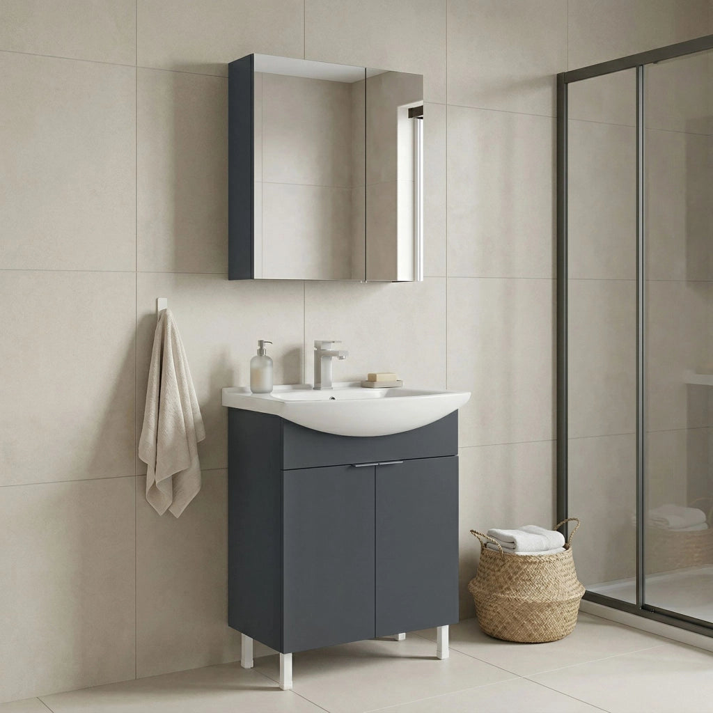 Set mobile lavabo con specchio (2 pezzi) "Purus 65" - 65 x 50 x 83 cm - Antracite opaco