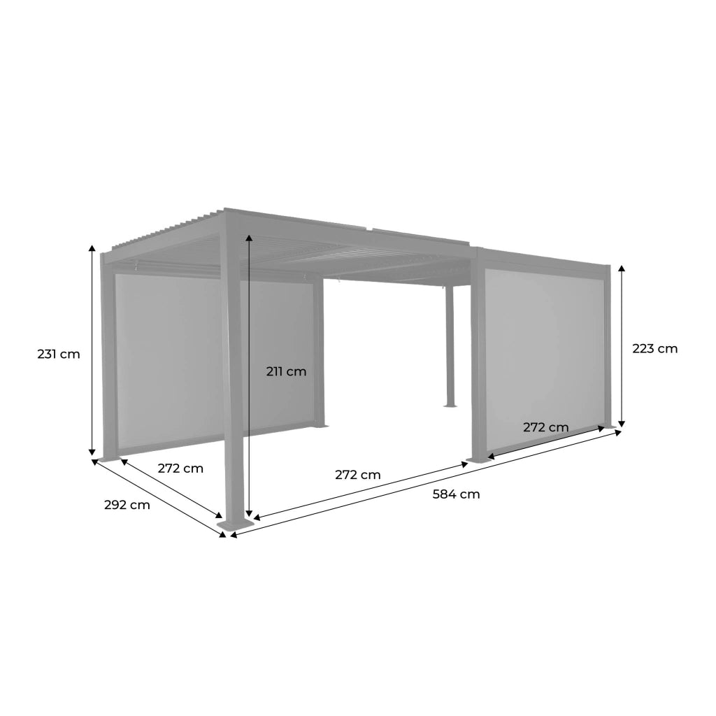 Pergola bioclimatica 3x6m + 2 tende 3m, bianco