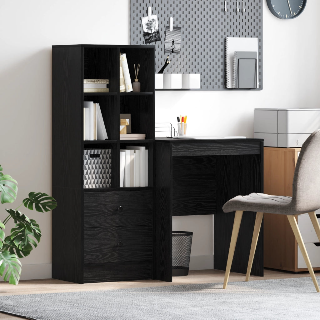 Scrivania con spazio di archiviazione rovere nero legno ingegnerizzato
