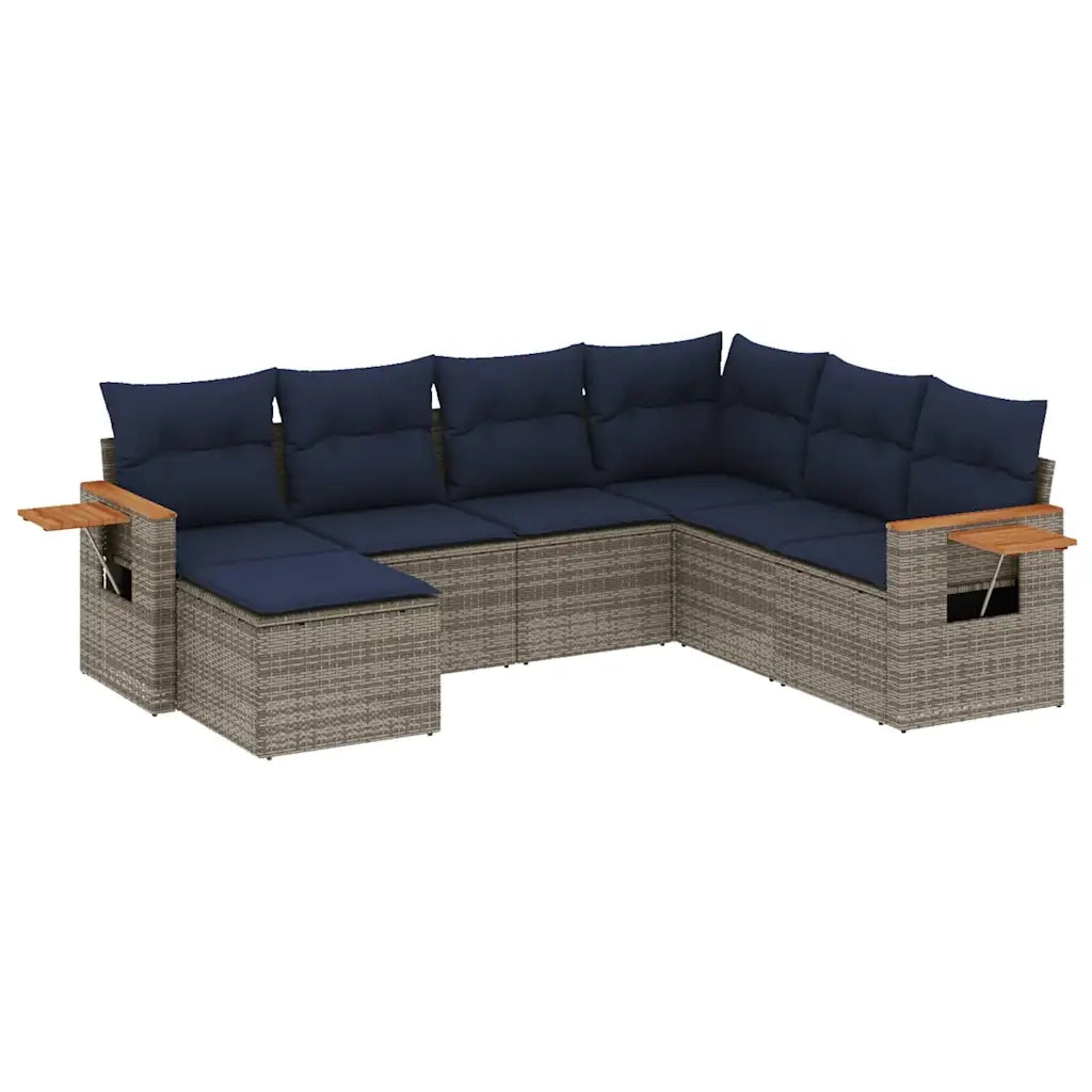 Set Divani da Giardino 7 pz con Cuscini Grigio in Polyrattan