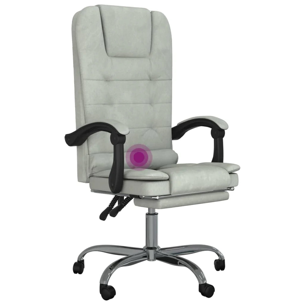Poltrona massaggiante reclinabile per ufficio sala computer studio velluto grigio chiaro 02_0025387