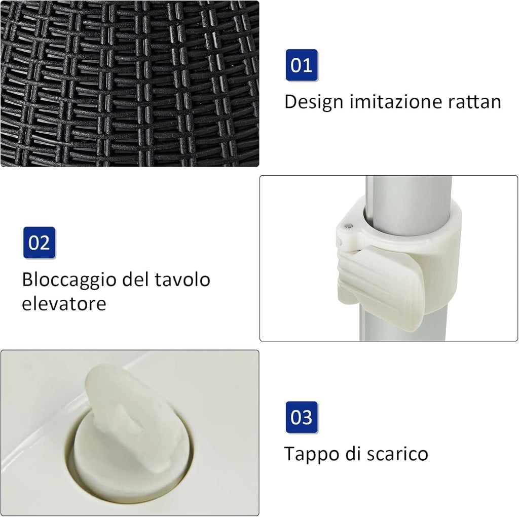Secchiello Ghiaccio 30 L, Tavolino da Tavolo Bar Rattan 2 in 1, Portaghiaccio per Bottiglie, Altezza Regolabile, Ideale per Feste