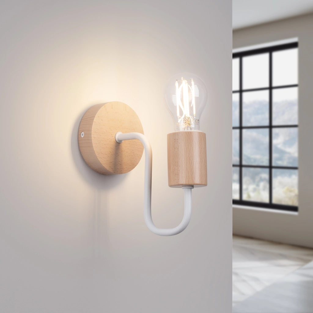 Applique industriale bianca legno PALMOS E27 15W Pure Lume