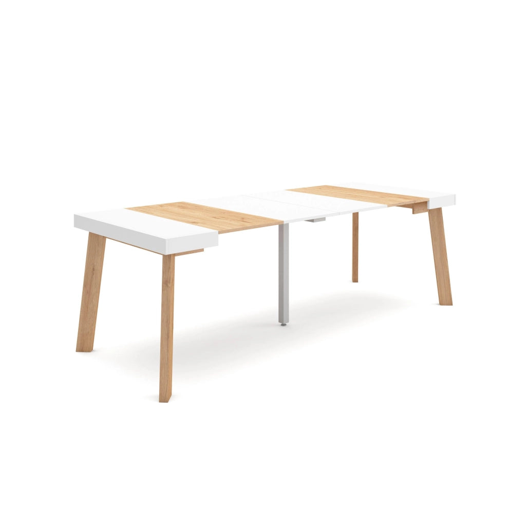 Consolle allungabile, 222x90x73cm, Per 10 persone, Gambe in legno, colore Rovere e bianco RF3059