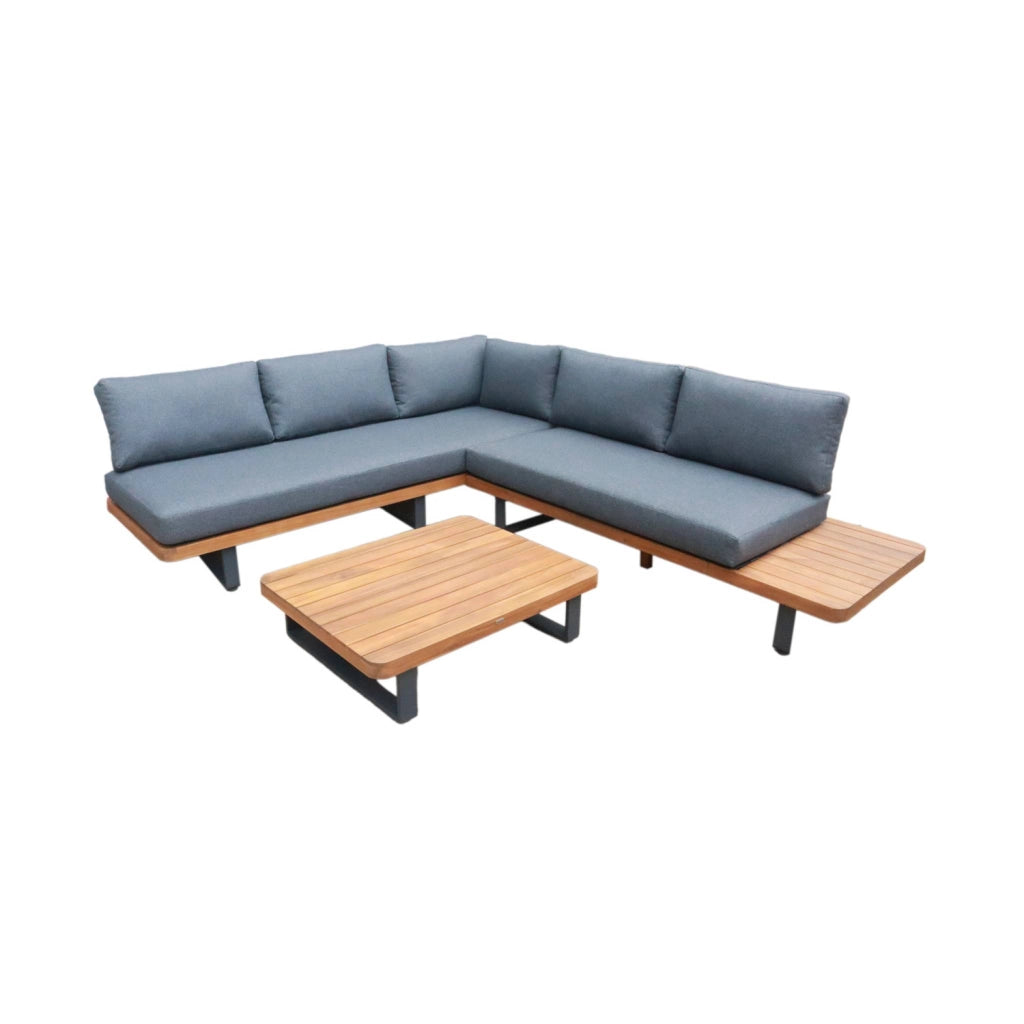 Salotto da giardino angolare in legno di acacia e alluminio, 5 posti,