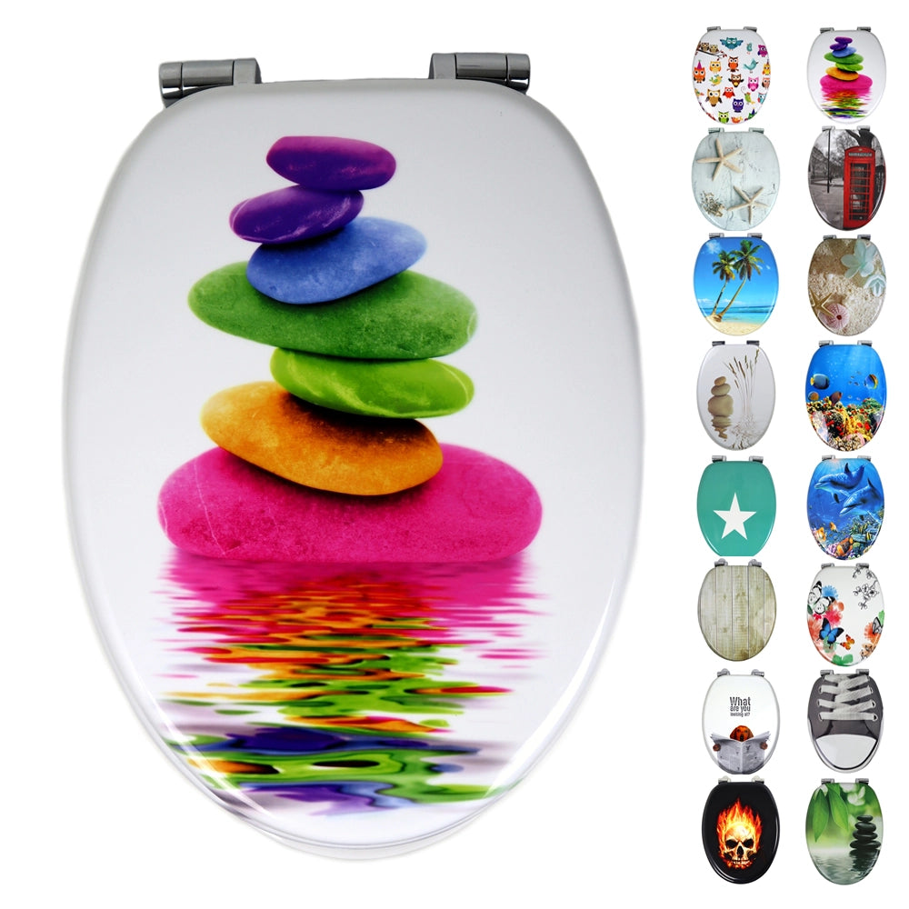 Sedile wc copri vater universale frizionato fantasia in mdf chiusura rallentata *** fantasia colors stone, confezione 1