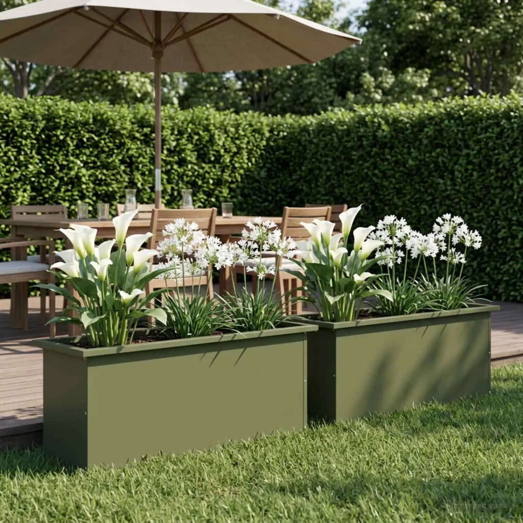Fioriera da giardino con LED 2 pz Verde Oliva 30 x 100 x 30 cm 8008119