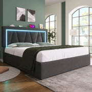 Letto contenitore 160x200 cm con testiera regolabile; LED; USB C; USB; grigio
