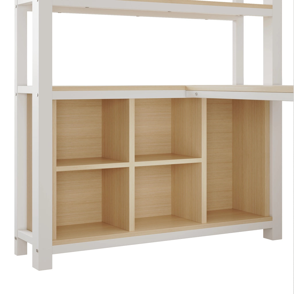 Letto a soppalco 90 × 200 cm con scrivania, guardaroba, ripiani e vani, senza materasso, bianco