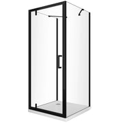 Box Doccia Con Due Pareti Fisse Laterali e Porta Battente Frontale Roto-traslante 8 MM H 200 Nero Opaco Misura 80 (78-80) FISSE + PORTA 90 (88-91)