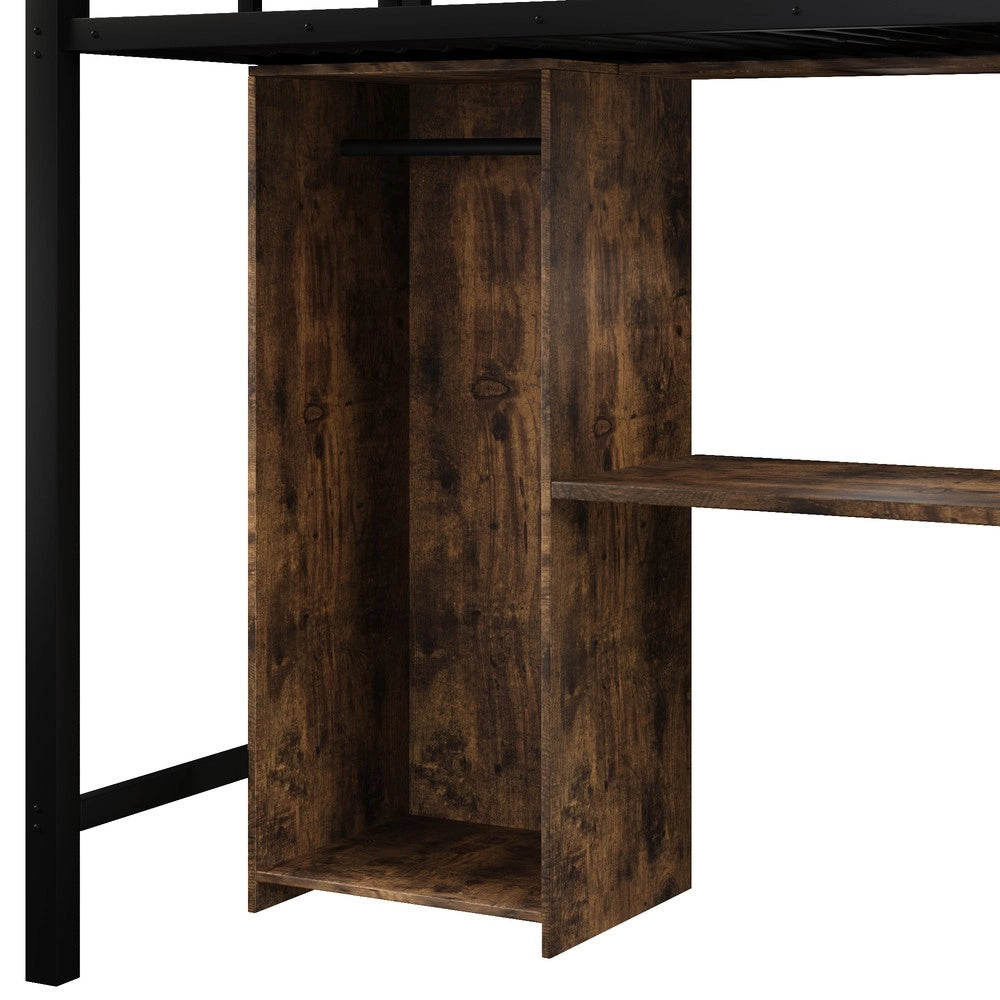 Letto a Soppalco con Armadio e Scrivania ¨C Xylo ¨C Struttura in Metallo, Nero, 90x200