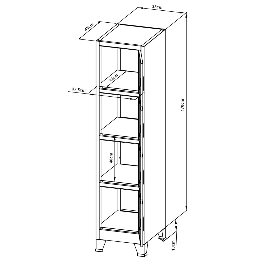 Armadietto per ufficio mobiletto portaoggetti per ufficio officina camera da letto metallo acciaio con 4 ante in acciaio laccato 180 x 38 x 45 cm grigio 03_0006348