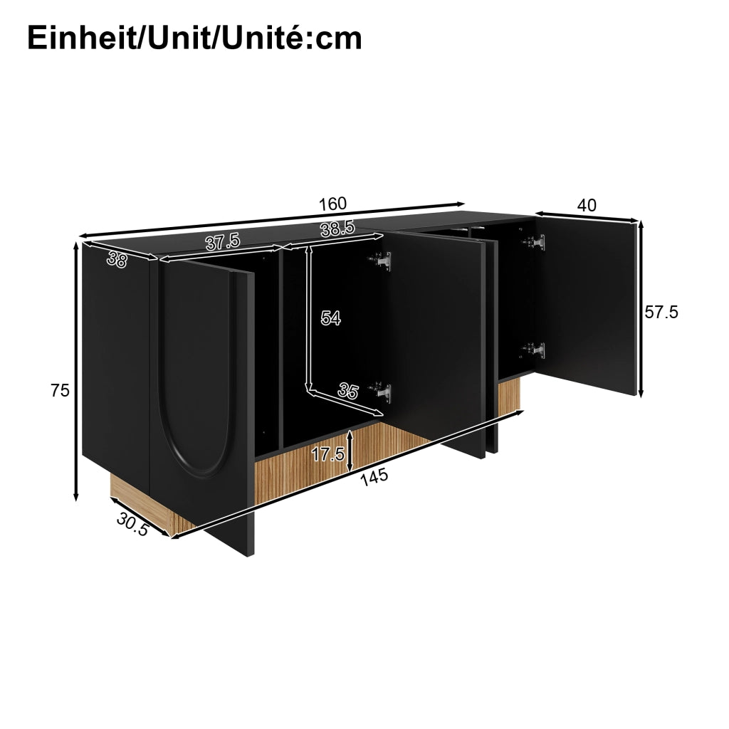 OKWISH Madia con 4 Ante, Ampio Spazio Contenitivo, Frontale Opaco, per Soggiorno e Sala da Pranzo, 160 × 38 × 75 cm