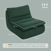 SEDIA DA TERRA MODERNA E IMBOTTITA IN TESSUTO EFFETTO VELLUTO VERDE E SCHIUMA, 82X103X75 CM