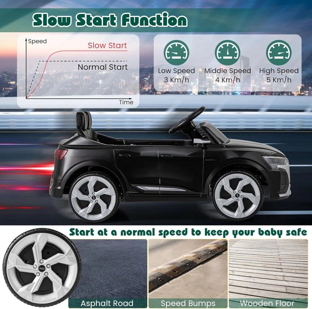 Macchina Elettrica per Bambini Audi SQ8 12V con Telecomando, Auto Elettrico a Pedale, Veicoli con Musica, Fari LED e Doppio Motore, 3 Velocità 3-5km/h, Carico 30 kg, 3+ Anni (Nero)