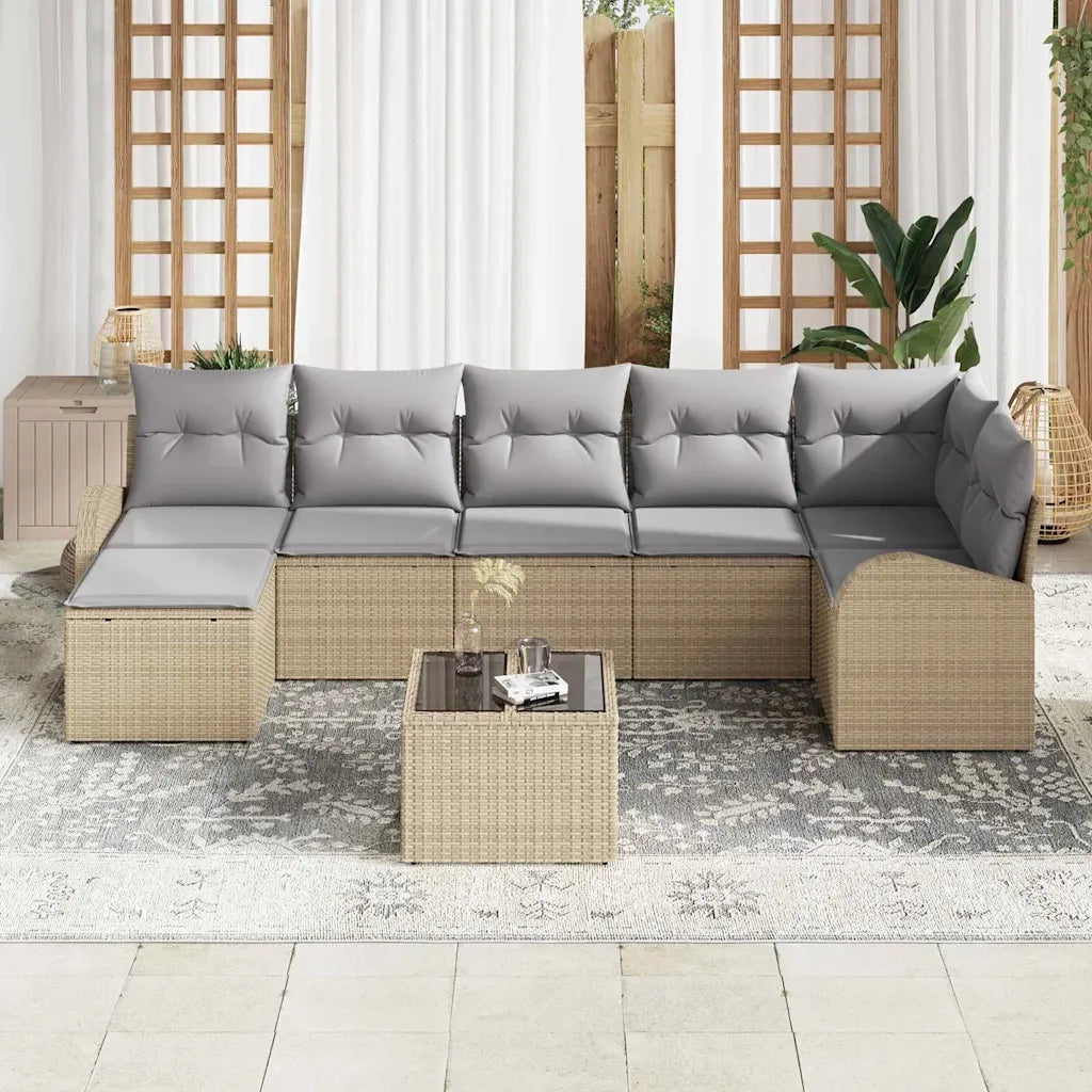 Set Divano da Giardino con cuscino 8 pcs Beige Poly Rattan 3346140