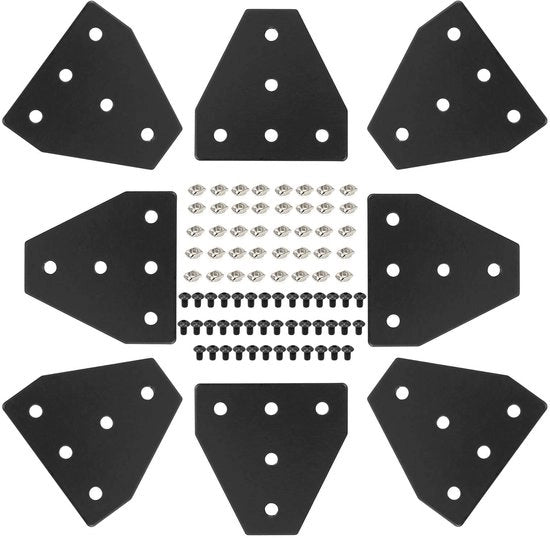 Set di connettori T-sleuf - 8 piastre angolari - 40 viti M5 - 40 viti a testa a 6 facce M5x8mm - Lega di alluminio - Per profili serie 2020 - Connettore di profilo