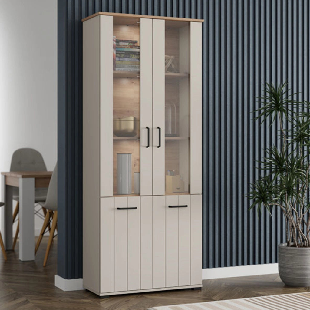 Mobile Espositore Tadas, Vetrina 4 Ripiani, 79x36x191h cm Bianco Crema