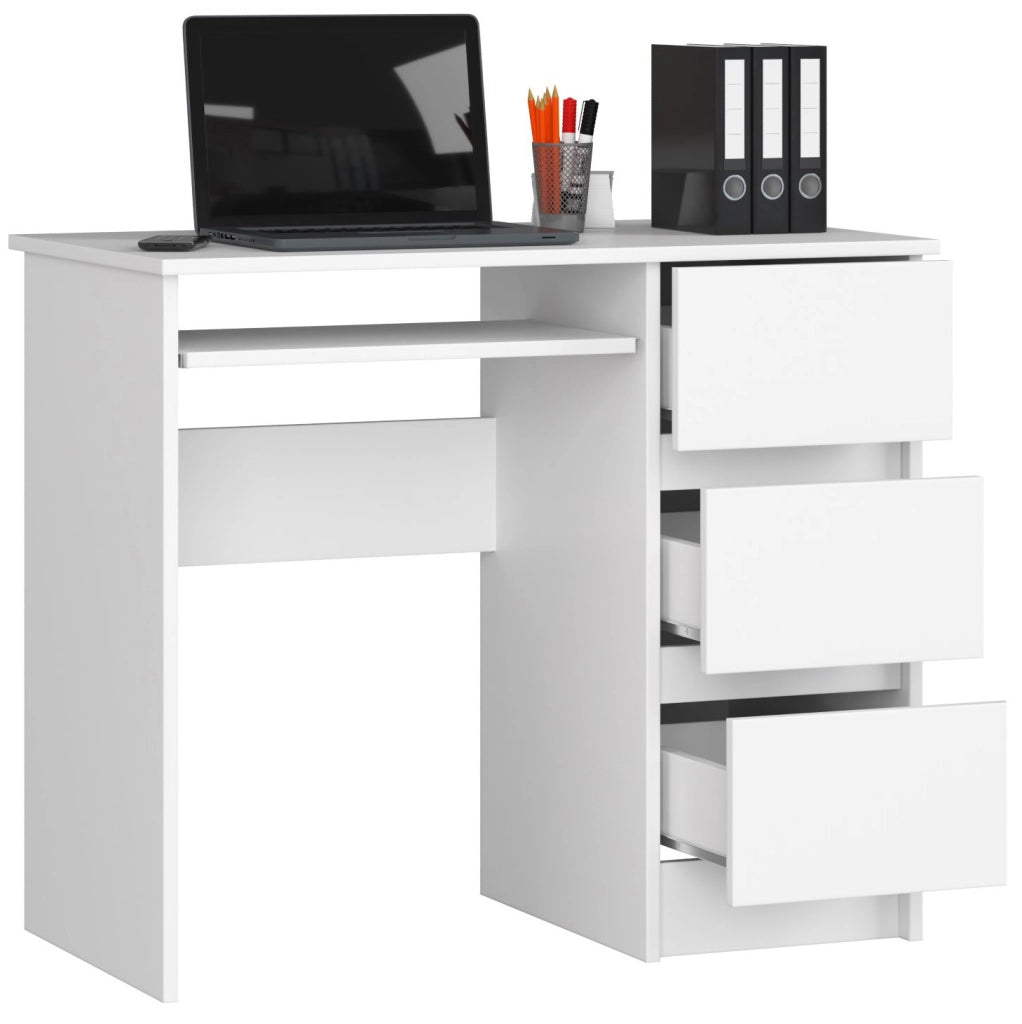 Scrivania per computer AKORD A6 Bianco 90 cm 3 cassetti 90x50x77 cm Modello a destra