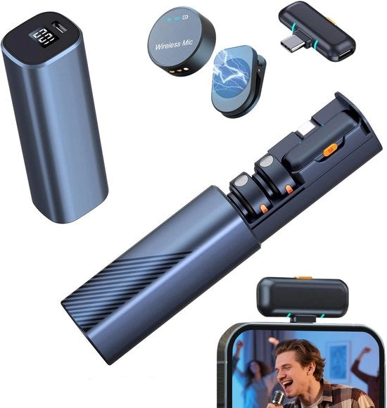 Microfono Magnetico Senza Fili - 3 Modalità di Riduzione Rumore 100 Ft di Portata - 30 Ore di Batteria con Caricabatterie USB-C - Adatto per Dispositivi iPhone Android Smart - Ideale per Vlog Registrazione Video Intervista