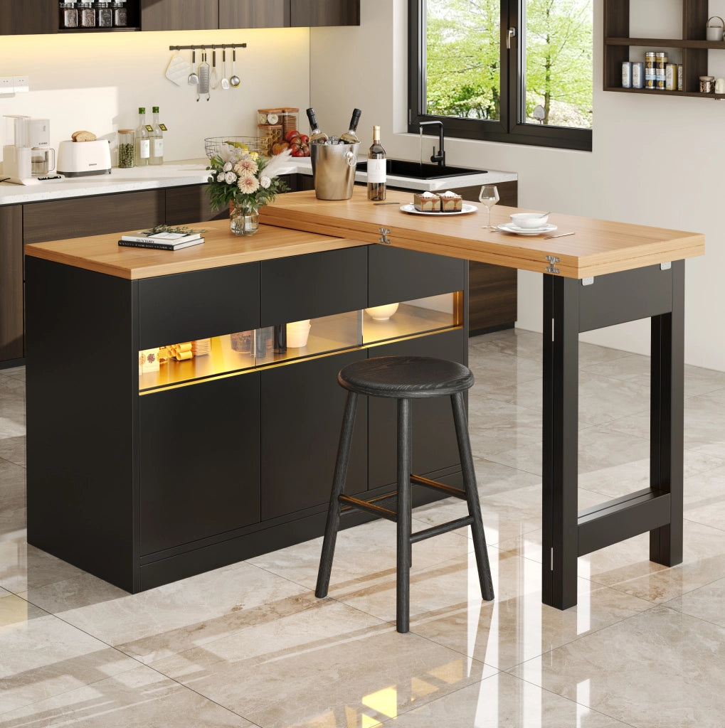 Tavolo bar estensibile LED girevole 120-180 cm con vano