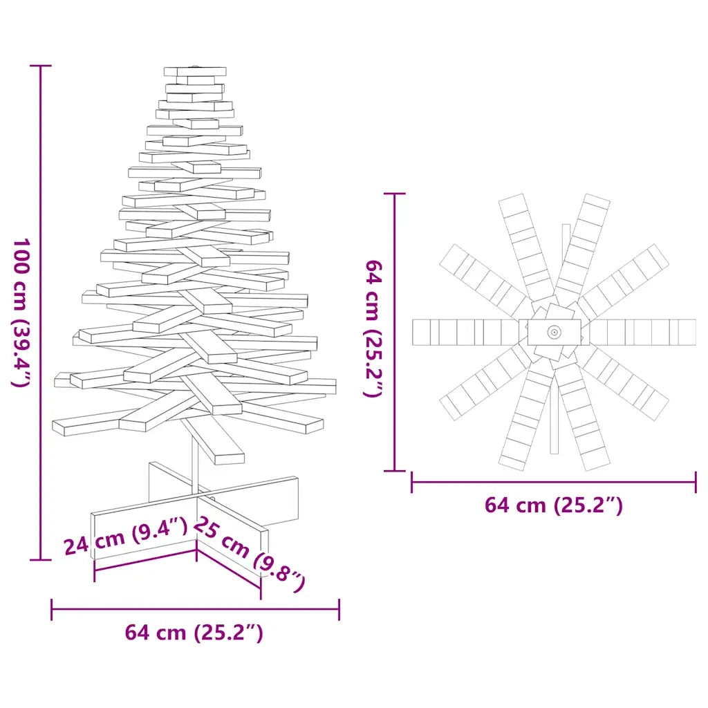 Albero di Natale Decorativo in Legno 100 cm Legno Massello Pino 858204