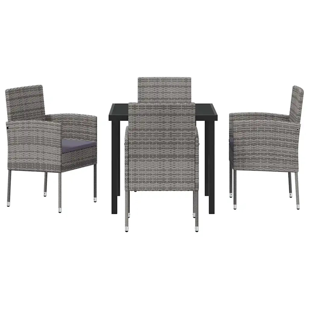 Set da Pranzo per Giardino con cuscino 5 pcs Grigio polyrattan 3380058