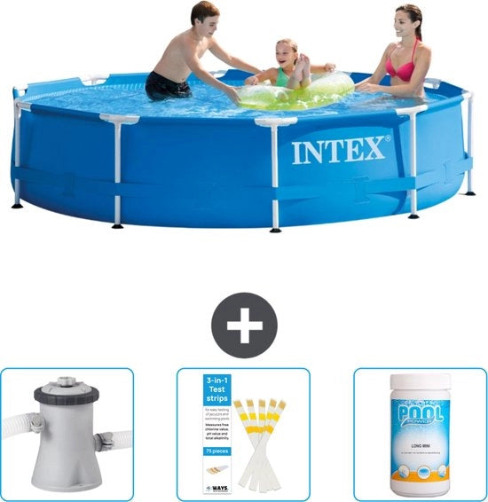 Piscina a Rondotto - 305 x 76 cm - Blu - Inclusa Pompafiltro per Piscina - Strisce di Test - Cloro