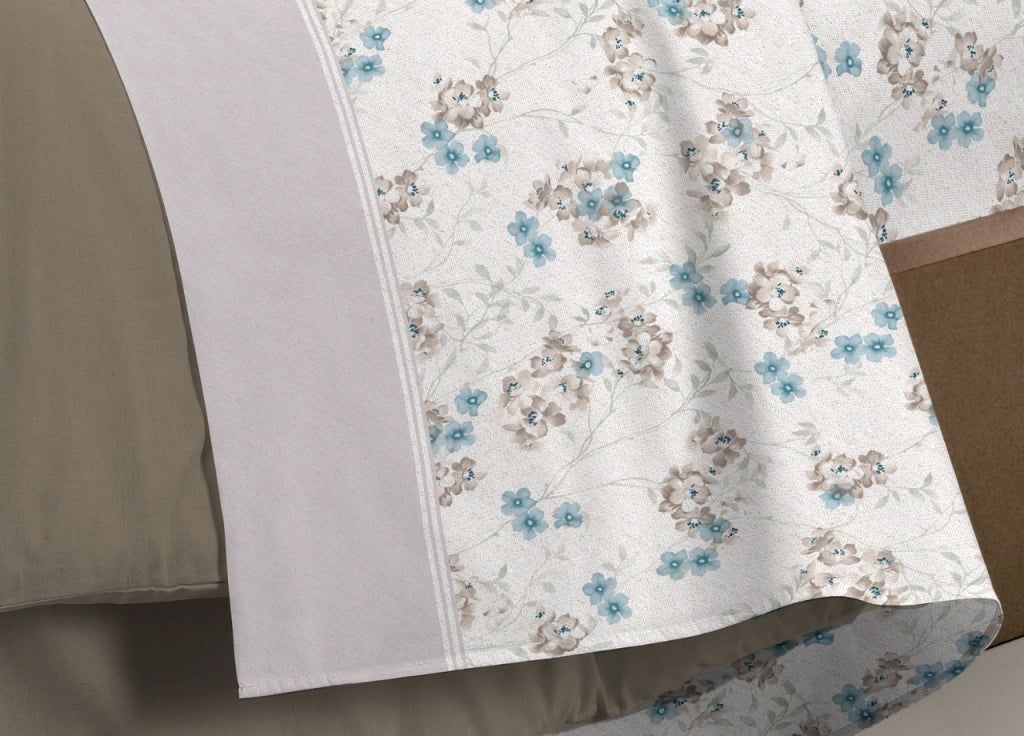 Completo Lenzuola In Morbida Flanella Linea Europa Disegno Petra - Matrimoniale - Beige