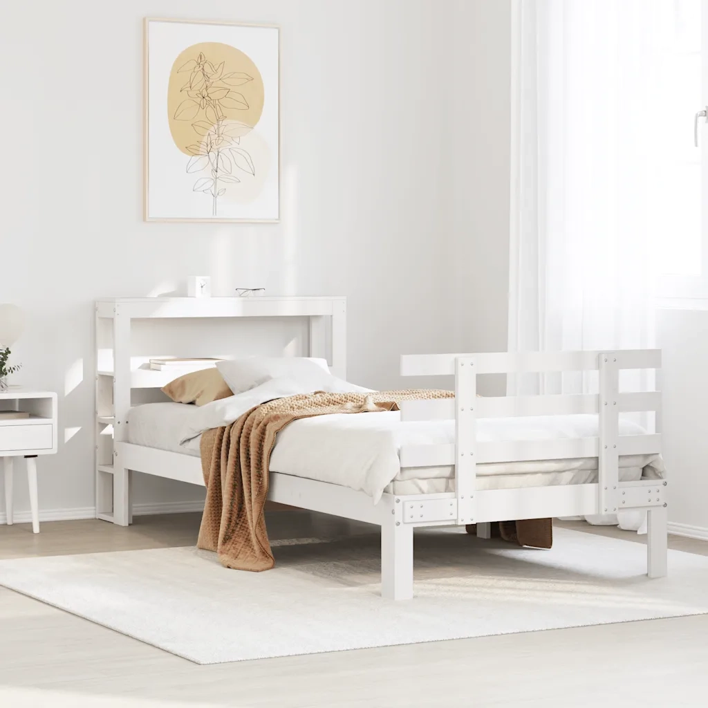 Giroletto con Testiera Bianco 75x190 cm Legno Massello di Pino 3306097