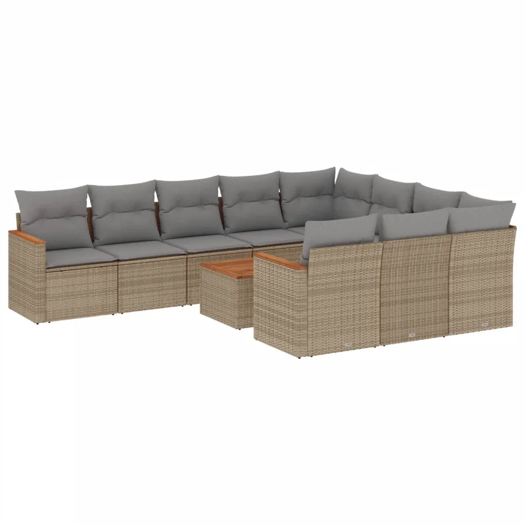 Set Divano da Giardino 11 pz con Cuscini Beige Misto Polyrattan 3226346