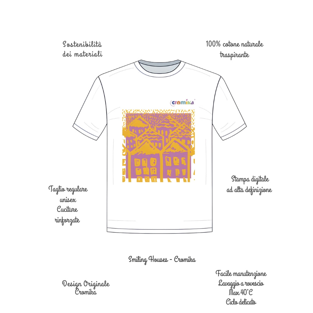 T-shirt cromika arte e colore in cotone naturale *** misura extralarge - xl, modello smiling houses, confezione 1