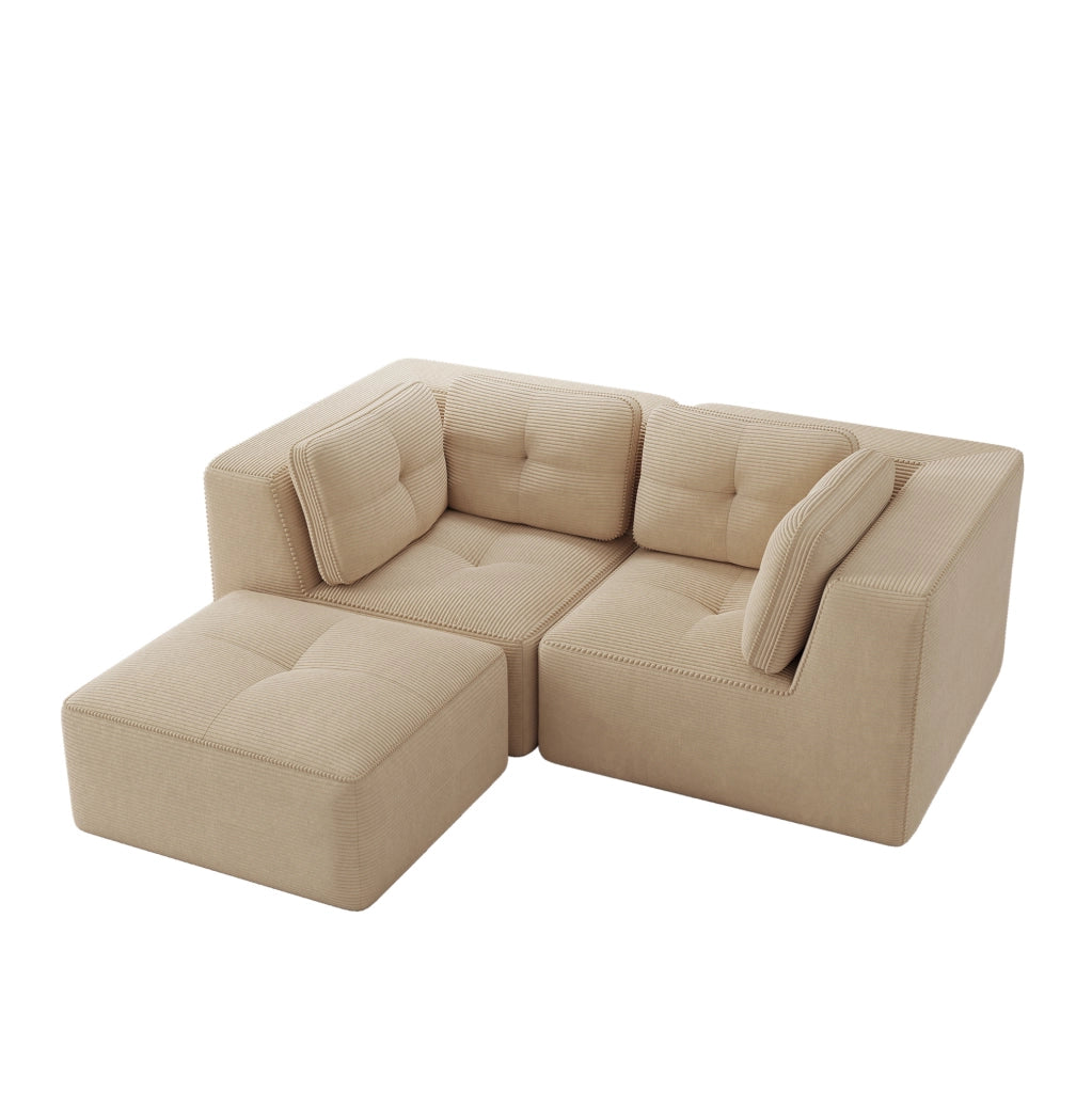 Divano angolare modulare beige in velluto a coste; configurabile