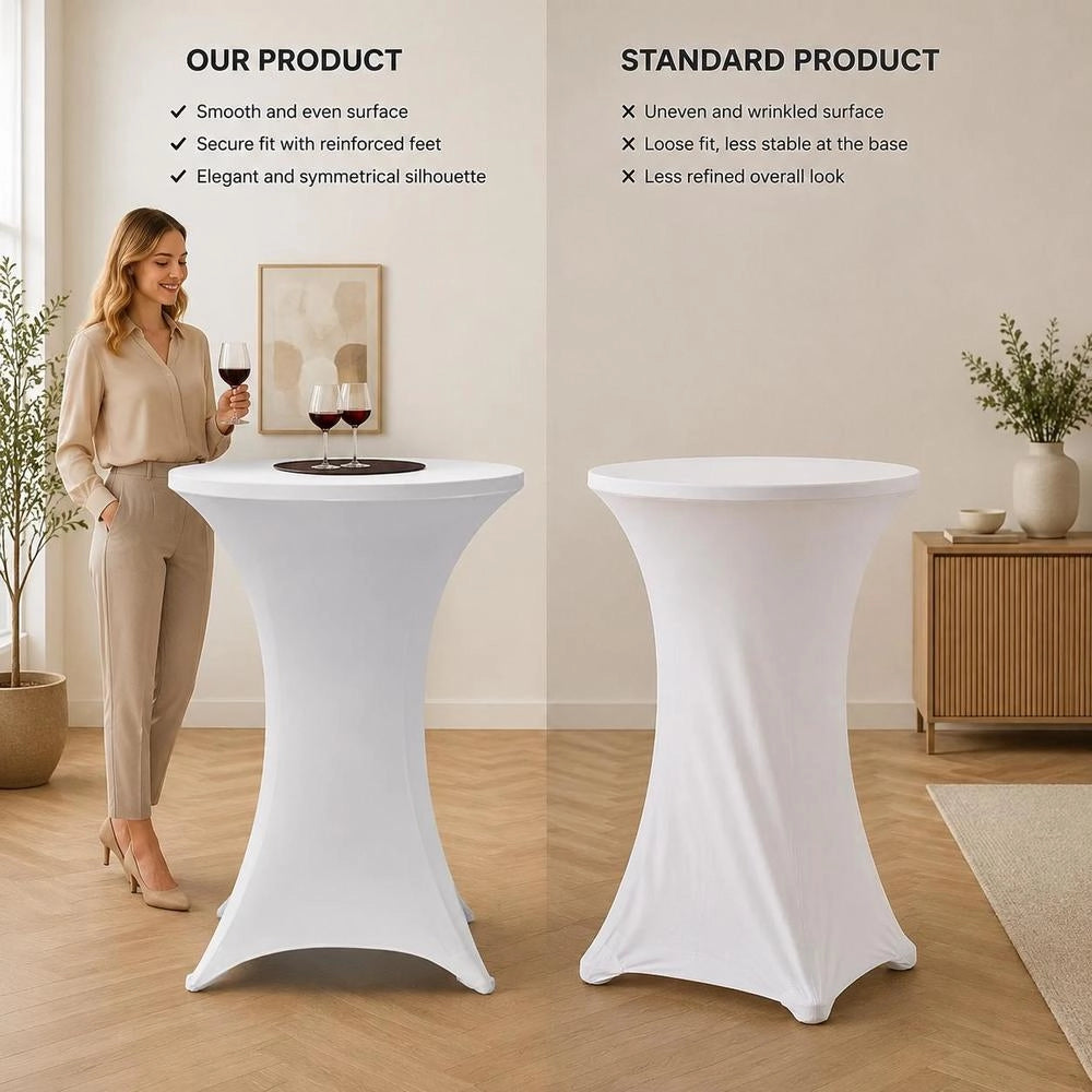 2 X Table Cover For Standing Table, Stretch Cover 60 Cm, White