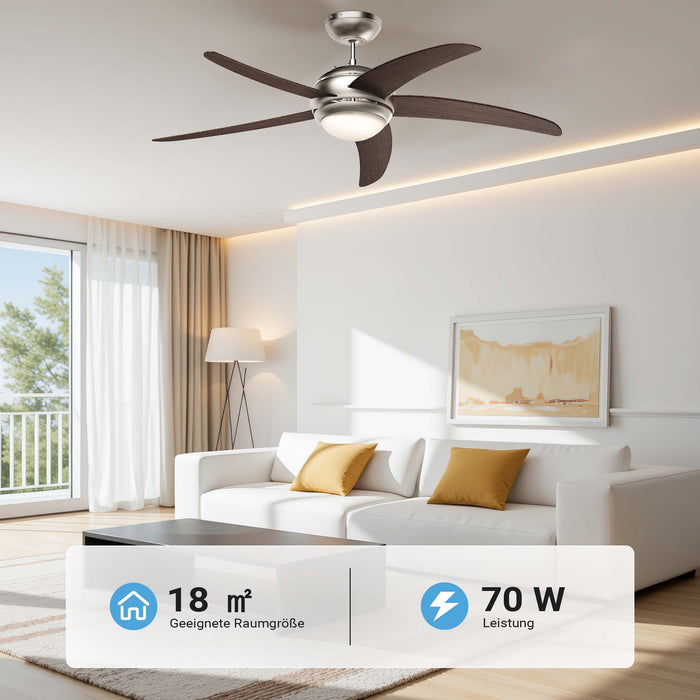 Ventilatore da soffitto Ø 136 cm con 5 pale, lampadario ventilatore con 3 velocità, telecomando, timer, modalità estiva e invernale, 70 W