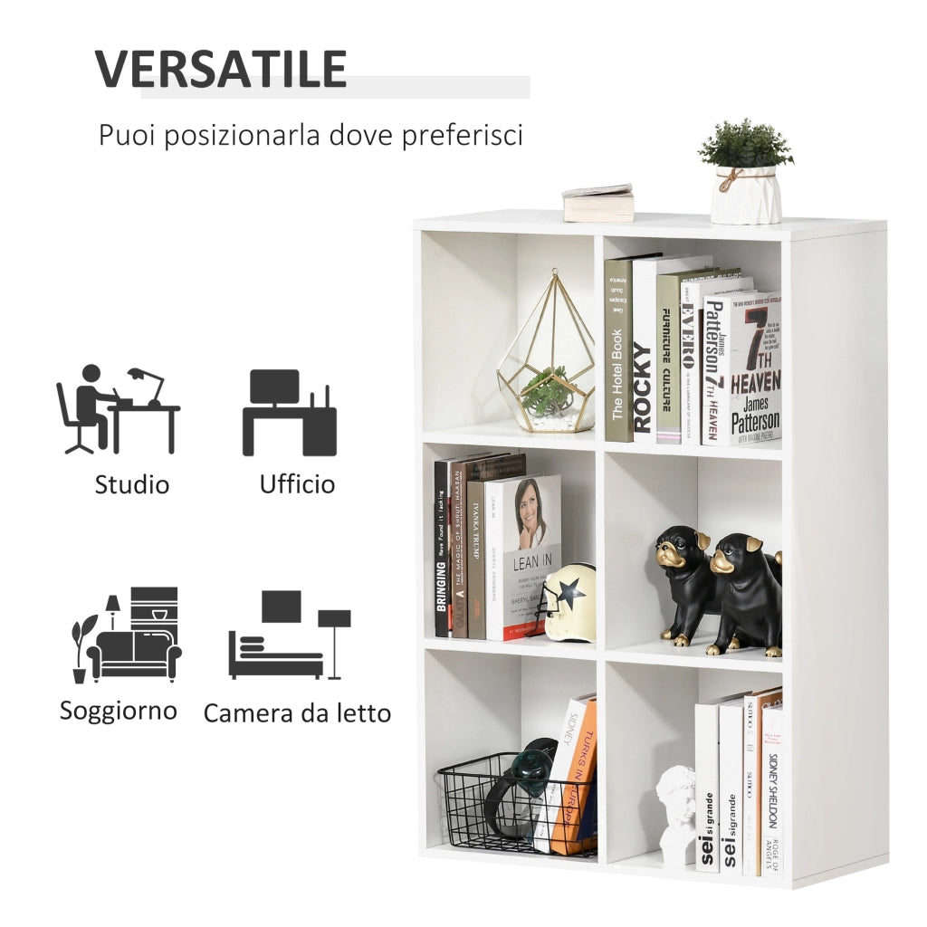 Libreria a Cubi 65,5x30x97,5 cm 6 Vani a Giorno Rivestimento in Melamina Bianco