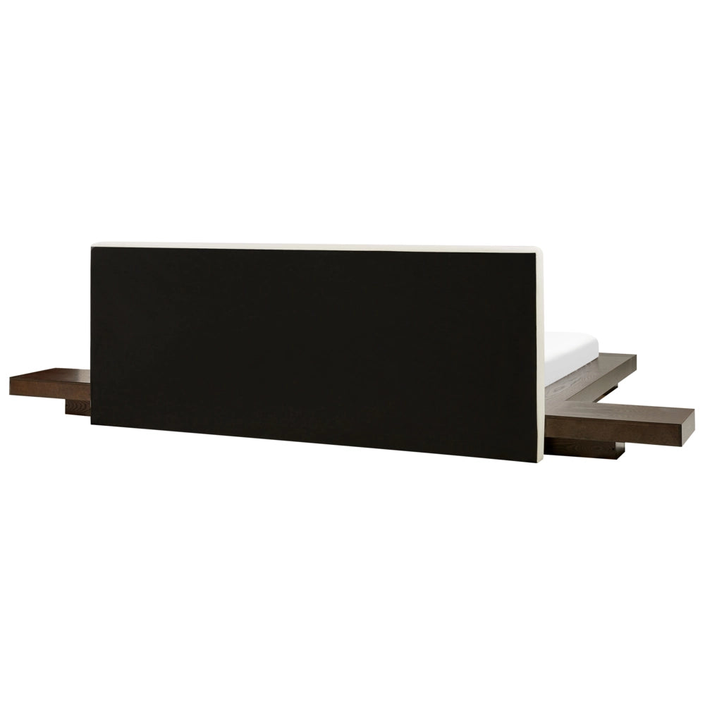 Letto LED in stile giapponese in frassino scuro 180 x 200 cm testata in legno impiallacciato MDF testata in ecopelle camera da letto a basso profilo