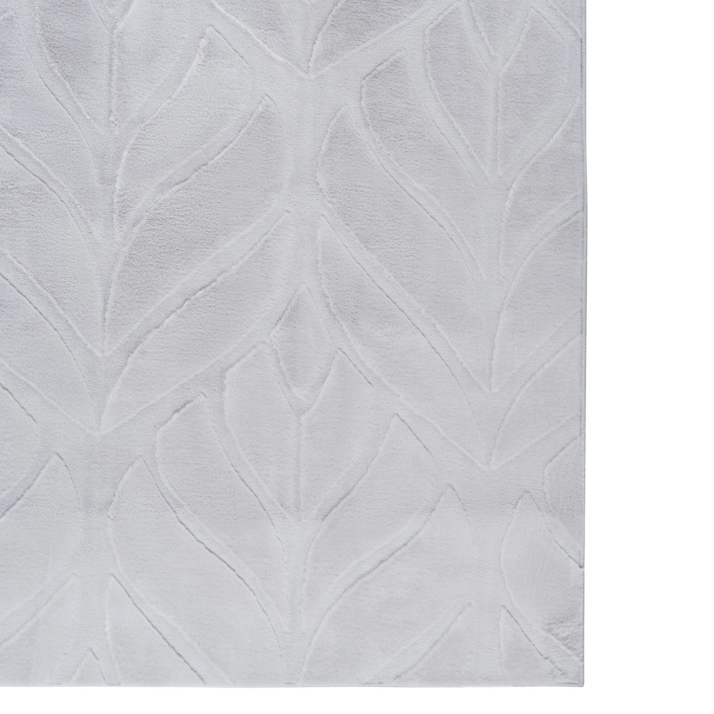 Tappeto in pelliccia sintetica di coniglio, grigio chiaro, in poliestere, 160 x 230 cm, morbido e a pelo lungo, motivo a foglie