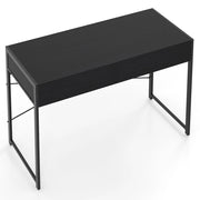Scrivania compatta con robusto telaio in metallo di lavoro multiuso per camera da letto, Scrivania per computer con 2 cassetti Nero