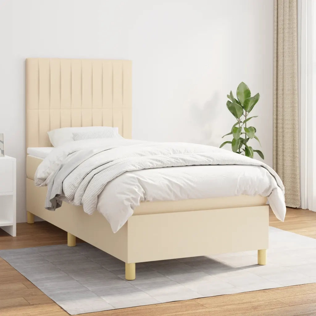 Letto singolo | Letto per adulti | Giroletto a Molle con Materasso Crema 80x200 cm inTessuto