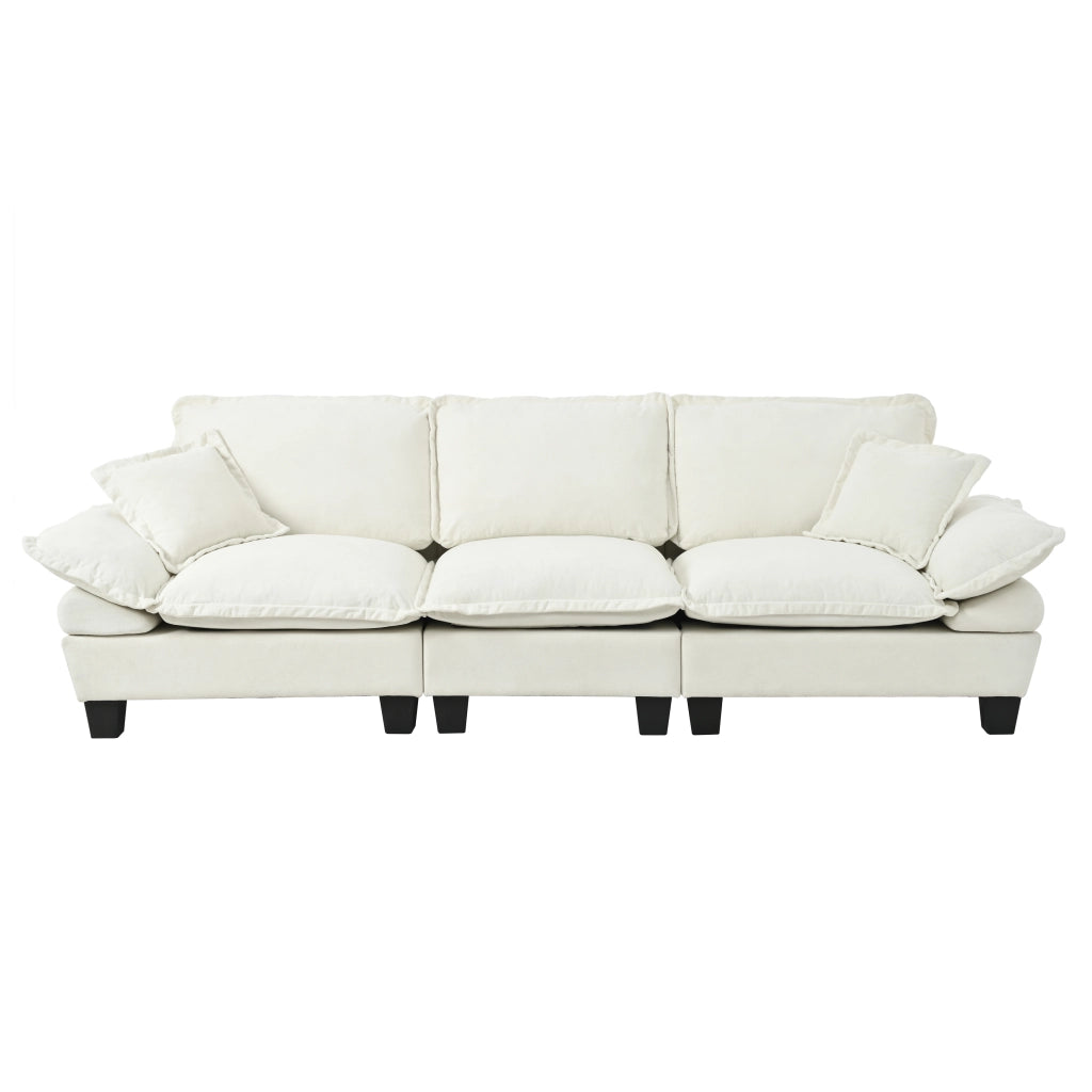 Divano modulare 3 posti con braccioli rimovibili e schienale imbottito in chenille beige