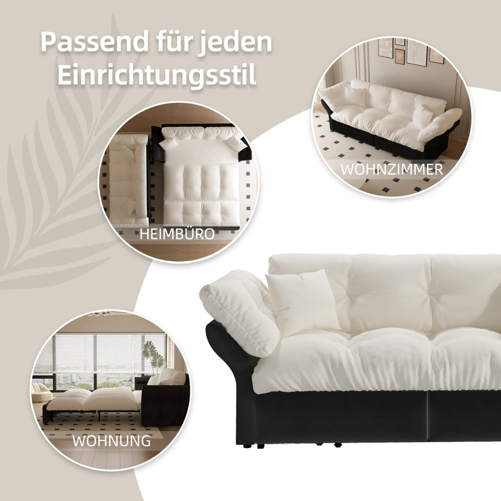 Divano letto convertibile 3 in 1 - con letto estraibile e 2 cuscini - in velluto beige
